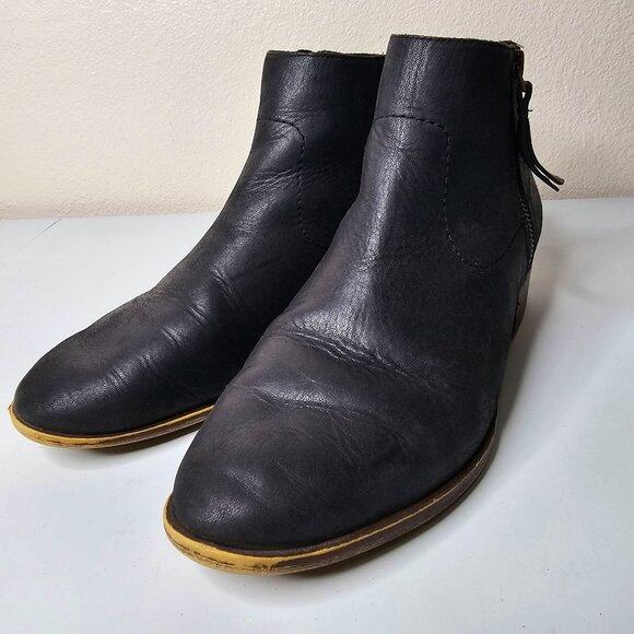 Lucky Brand Size 9 Black Leather Blandre Ankle Booties Boots Low Block Heel - Picture 2 of 10